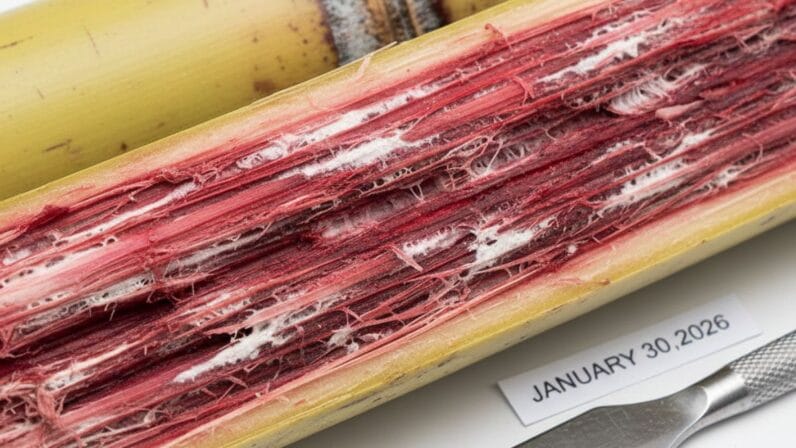 गन्ने की खेती का कैलेंडर 2026: बम्पर पैदावार पाने का सबसे सफल तरीका sugarcane-red-rot-disease-symptoms