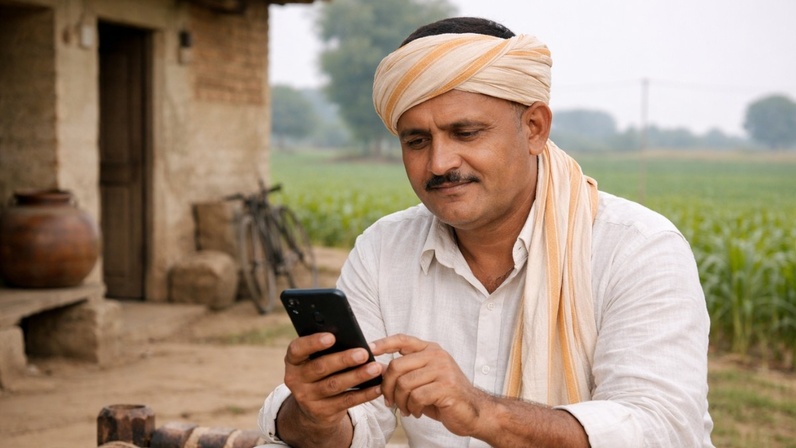 उत्तर प्रदेश किसान मोबाइल से ऑनलाइन किसान पंजीकरण करते हुए