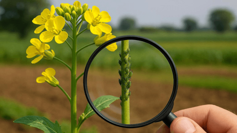 सरसों की फसल में चेपा या माहू कीट का निरीक्षण